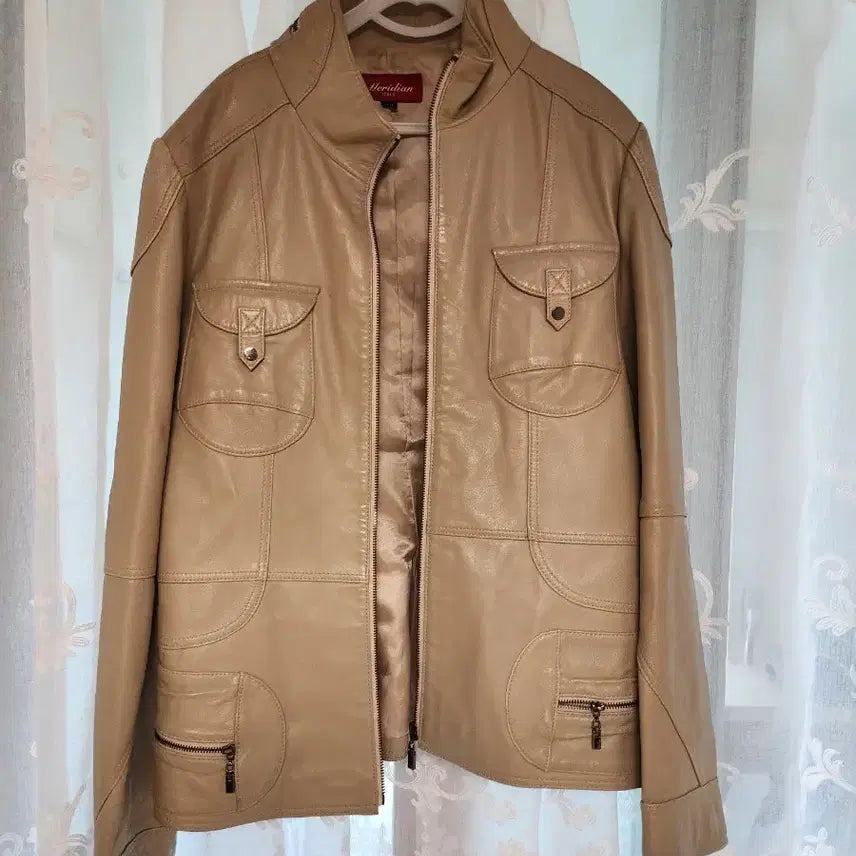 [BUNJANG] Meridian Beige Lambskin Leather Jacket / Meridian 베이지 양가죽 자켓