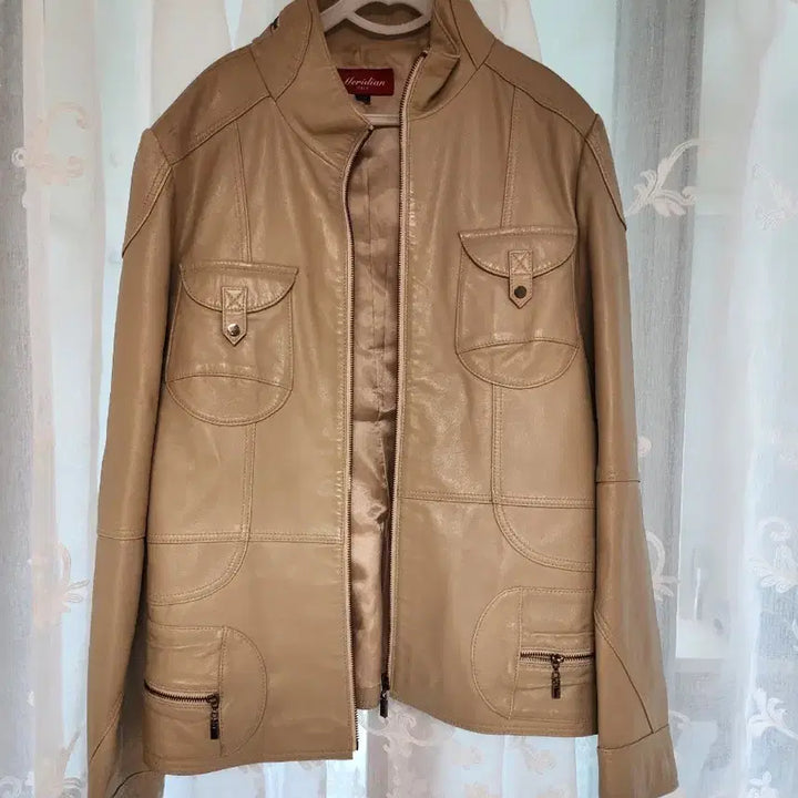 [BUNJANG] Meridian Beige Lambskin Leather Jacket / Meridian 베이지 양가죽 자켓