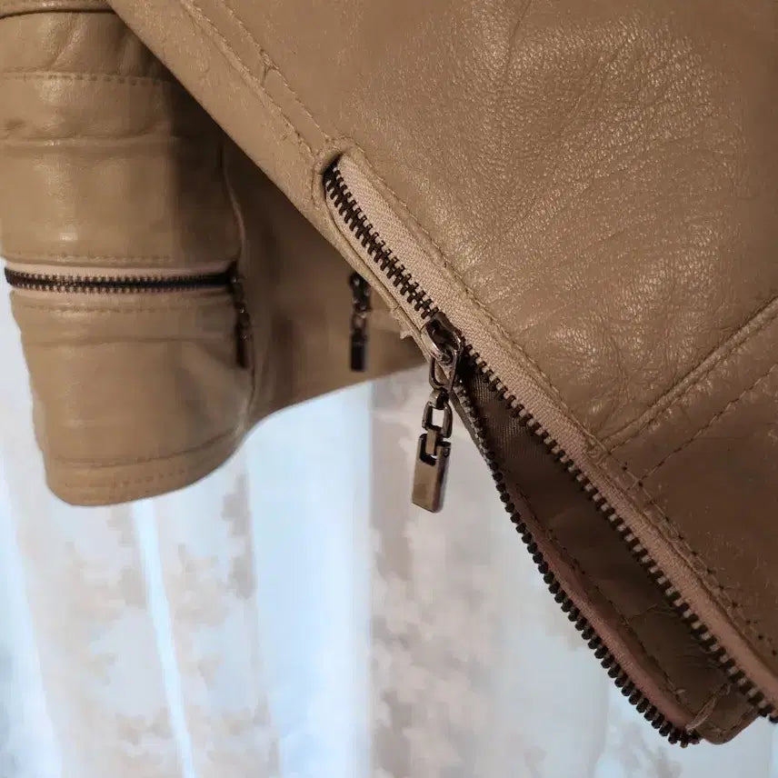 [BUNJANG] Meridian Beige Lambskin Leather Jacket / Meridian 베이지 양가죽 자켓