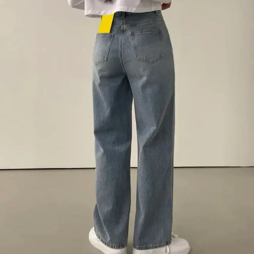 [BUNJANG] High-Waist Wide-Leg Jeans / [연청] 하이웨스트 일자 와이드 청바지 데님팬츠