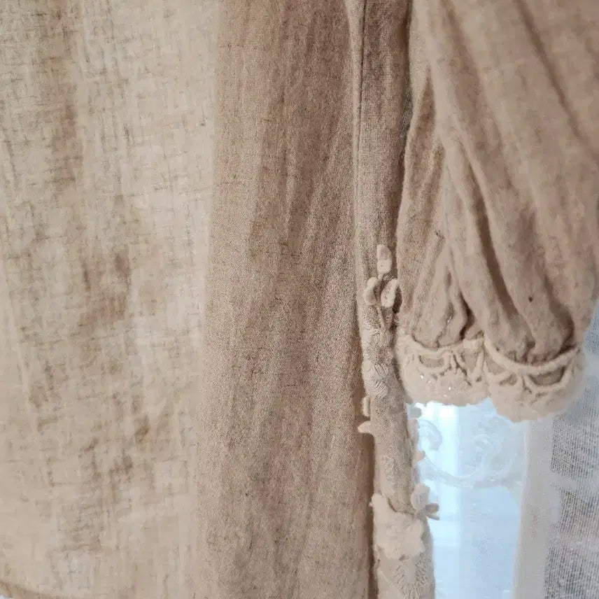 [BUNJANG] Pink DIA Lace Linen Blouse / Pink DIA 레이스 블라우스칠부 린넨 스타일