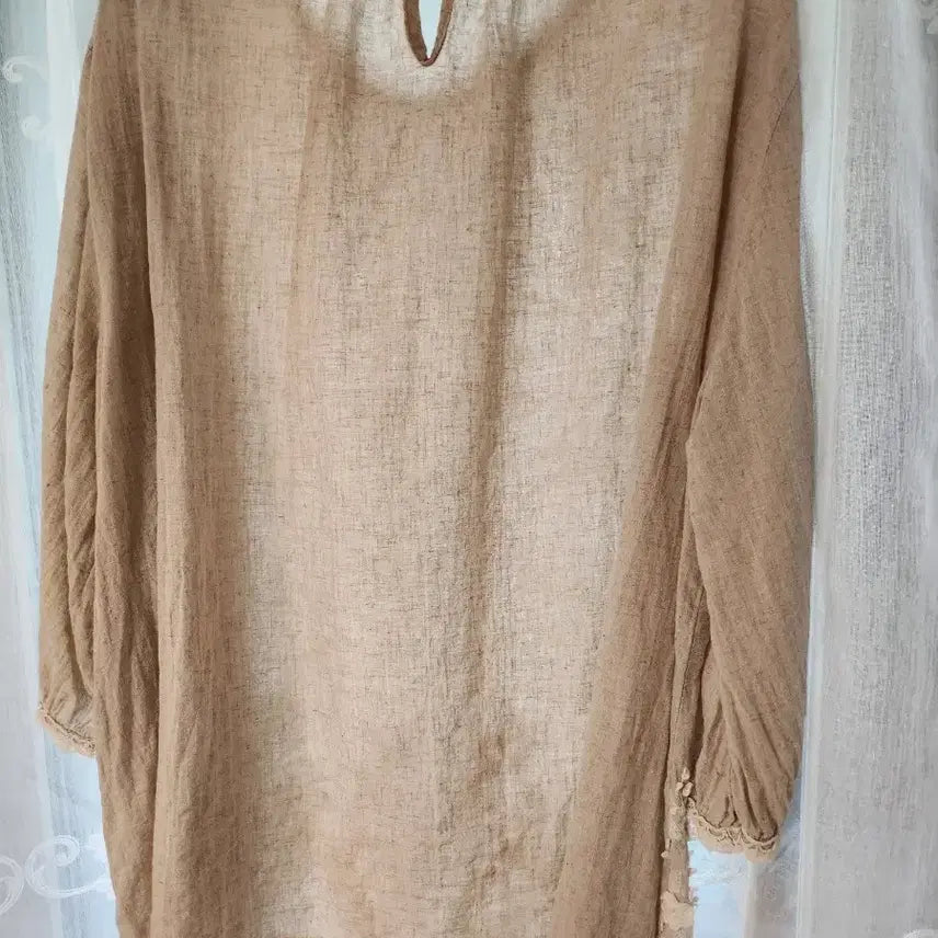 [BUNJANG] Pink DIA Lace Linen Blouse / Pink DIA 레이스 블라우스칠부 린넨 스타일