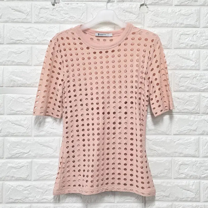 [BUNJANG] Alexander Wang Pink Punched Net Long Sleeve Top / S 알렉산더왕 핑크 펀칭 네트 반팔 롱슬리브 C824