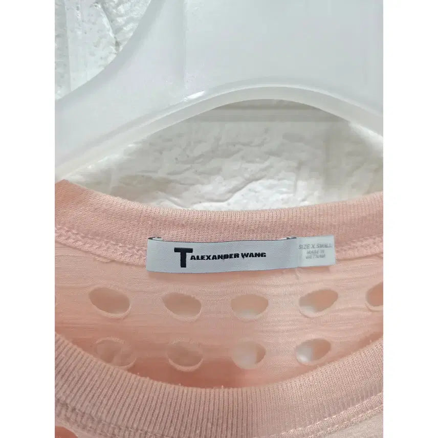 [BUNJANG] Alexander Wang Pink Punched Net Long Sleeve Top / S 알렉산더왕 핑크 펀칭 네트 반팔 롱슬리브 C824