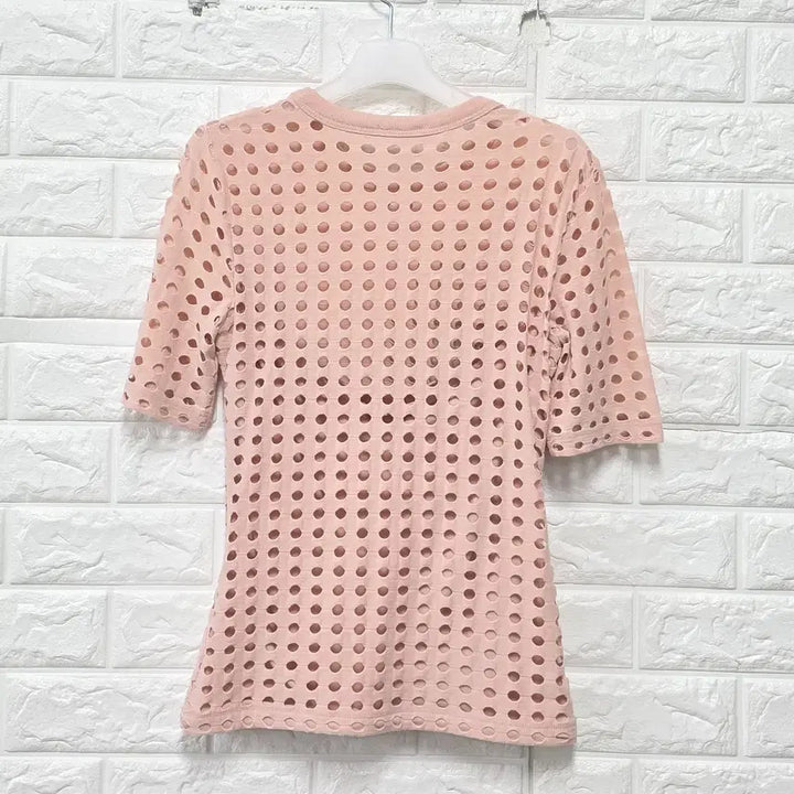 [BUNJANG] Alexander Wang Pink Punched Net Long Sleeve Top / S 알렉산더왕 핑크 펀칭 네트 반팔 롱슬리브 C824