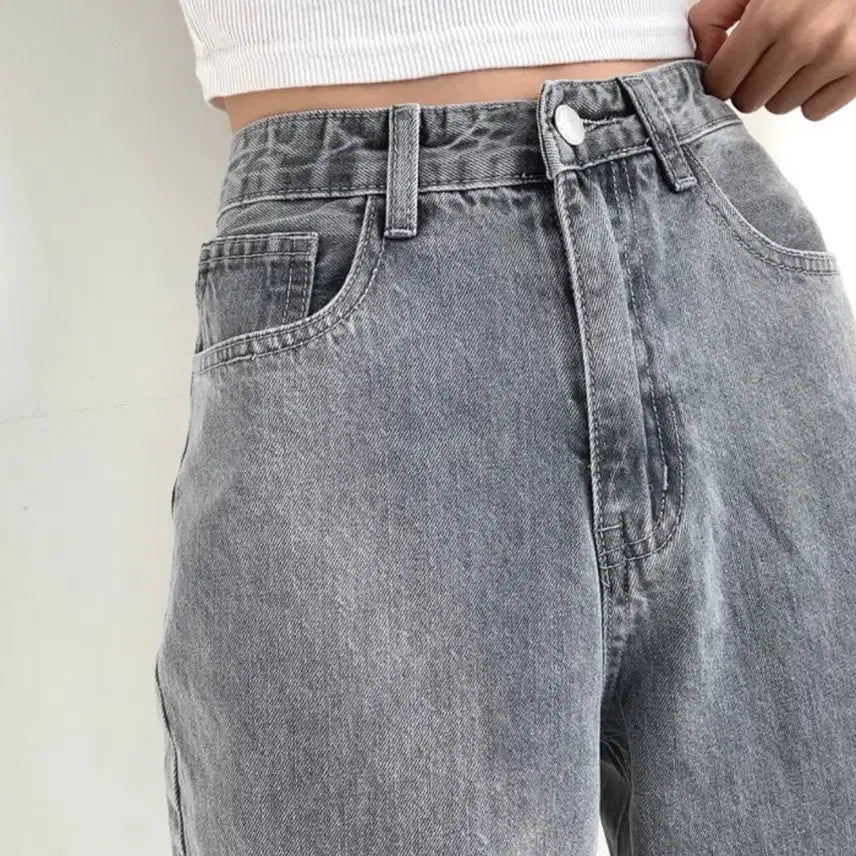[BUNJANG] Gray Wide Denim Jeans / 그레이 와이드 청바지 데님팬츠