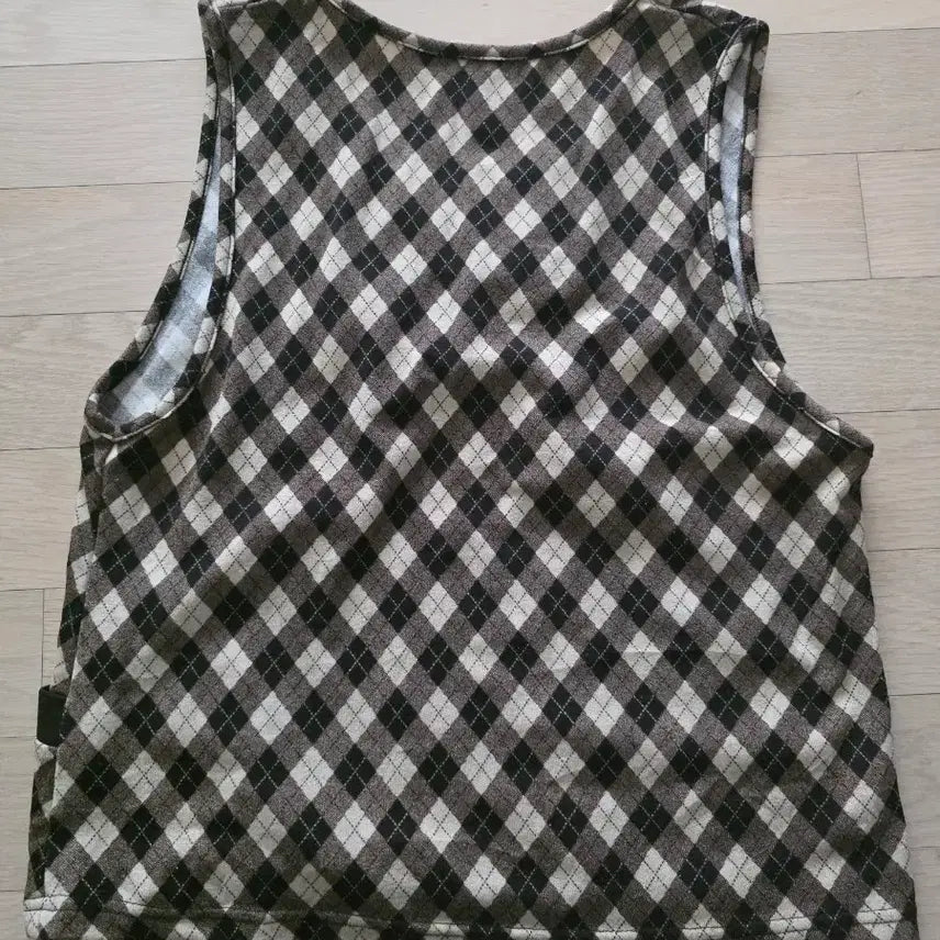 [BUNJANG] Vintage Brown Check Mori Vest / 빈티지 갈색 체크 모리 조끼 셔링
