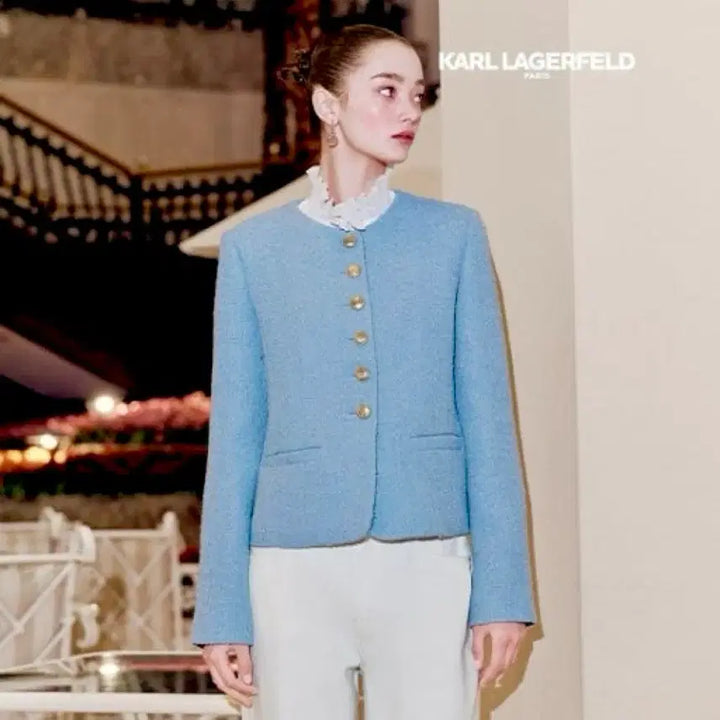 [BUNJANG] Karl Lagerfeld Blue Tweed Jacket / 칼 라거펠트 블루 트위드 자켓