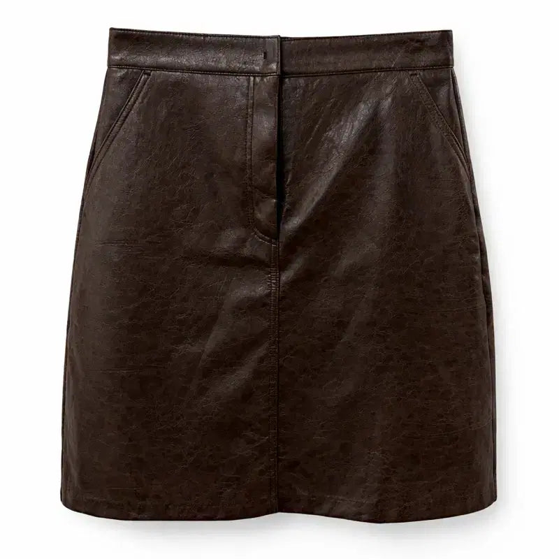 [BUNJANG] NOMAD Brown Leather Mini Skirt / NOMAD 브라운 레더 미니 스커트 M