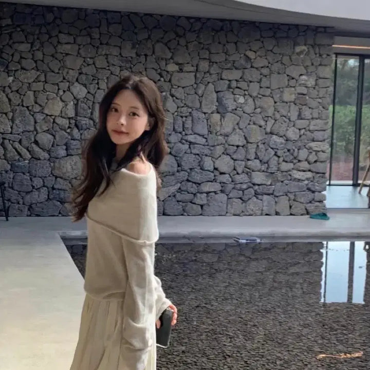 [BUNJANG] Monoha Layered Knit Cape Gray / 모노하 케이프 레이어드 니트 그레이 새상품