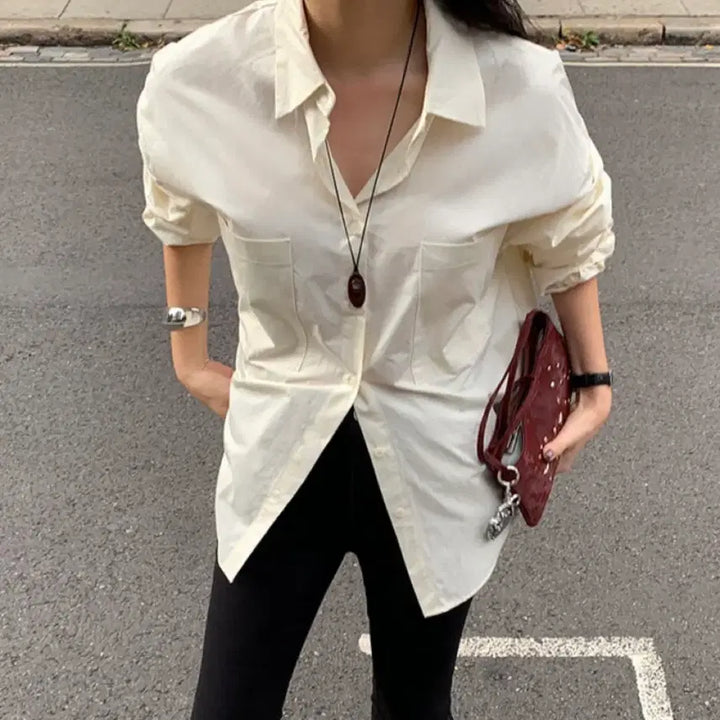 [BUNJANG] Trendier Apparel Nerd L Ivory Shirt / 트렌디어패럴 너드엘 셔츠 아이보리