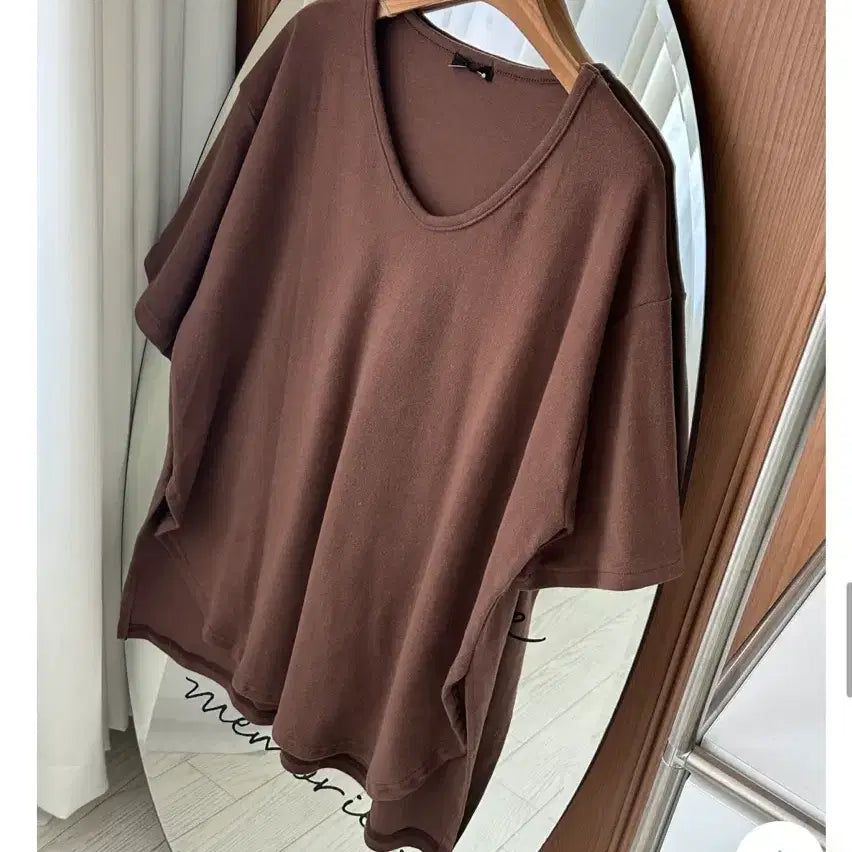 [BUNJANG] Layered Fleece T-shirt - Brown / 기모레이어드 반팔 티셔츠  브라운