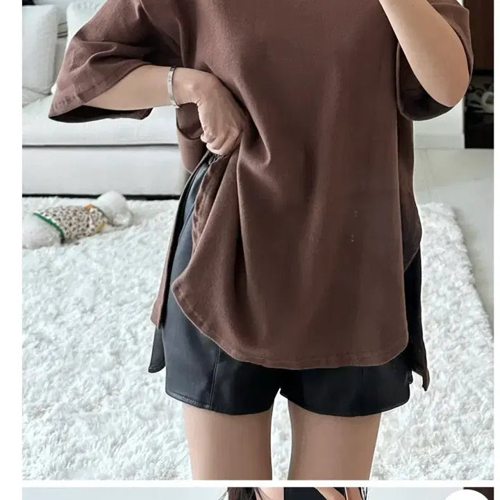 [BUNJANG] Layered Fleece T-shirt - Brown / 기모레이어드 반팔 티셔츠  브라운