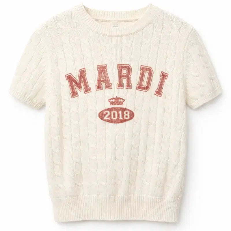 [BUNJANG] Mardi Mercredi Cable Knit Short Sleeve Ivory Top / 마르디 메크르디 케이블 니트 반팔 아이보리 FREE