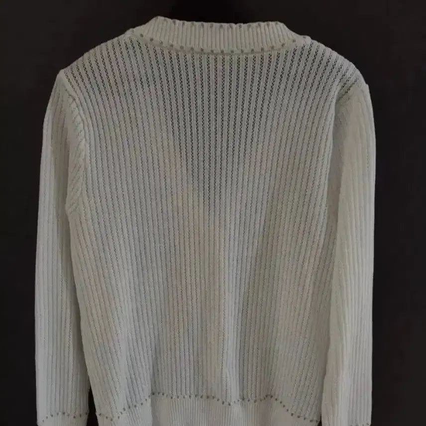 [BUNJANG] White Gold Stitch Knit Cardigan / (새상품)고퀄 화이트 금색 스티치 니트 가디건