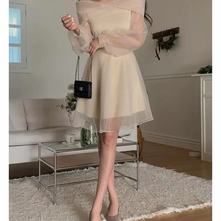 [BUNJANG] Second Second Melli Organza Off-Shoulder Dress Beige / 세컨드세컨 멜리 오간자 오프숄더 원피스 베이지 브라이덜샤워 2부 드레스