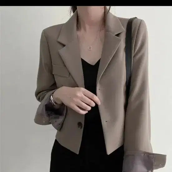 [BUNJANG] Avely Short Crop Jacket Brown / 에이블리 숏 크롭 자켓 브라운
