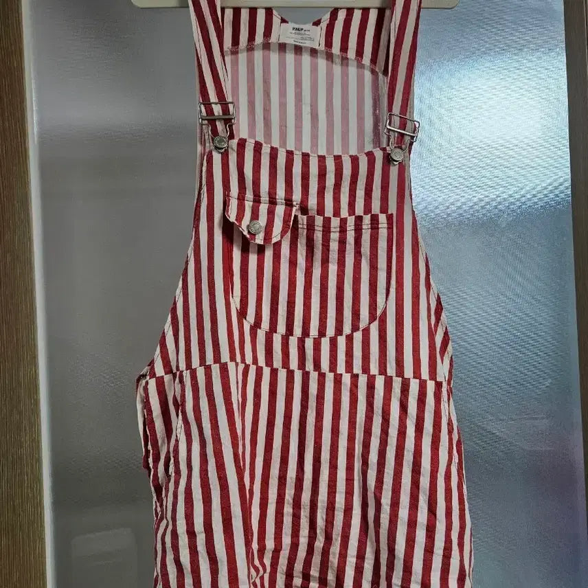 [BUNJANG] Red Stripe Overall Dress / 레드 줄무늬 스트라이프 멜빵 원피스