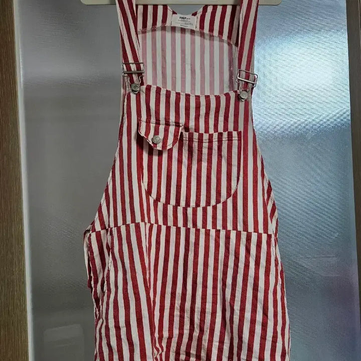 [BUNJANG] Red Stripe Overall Dress / 레드 줄무늬 스트라이프 멜빵 원피스