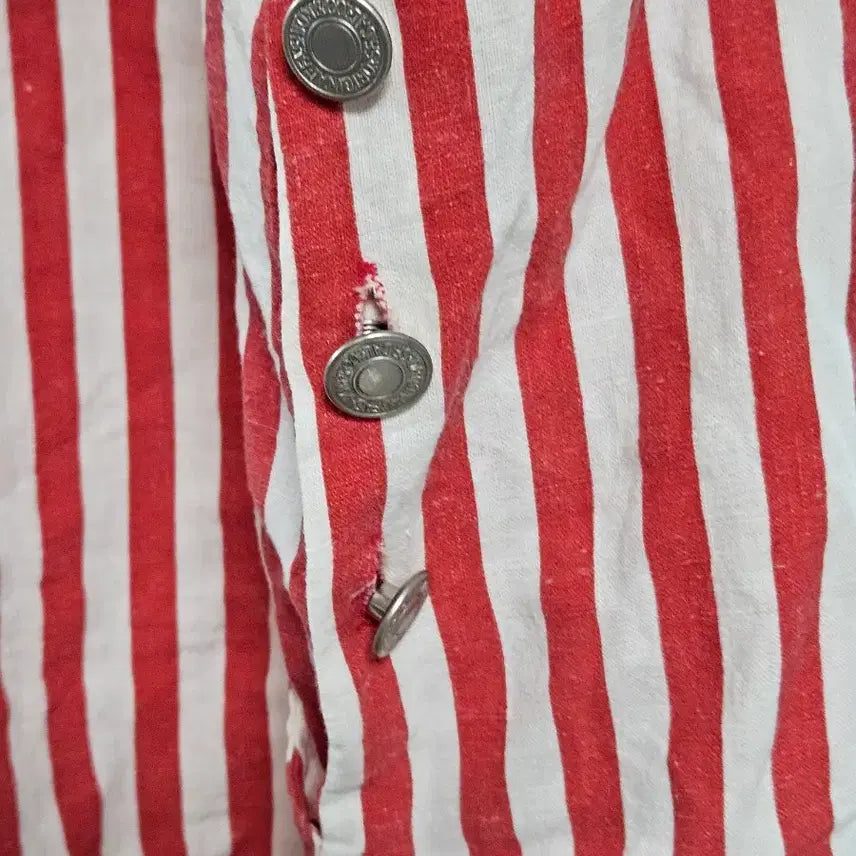 [BUNJANG] Red Stripe Overall Dress / 레드 줄무늬 스트라이프 멜빵 원피스