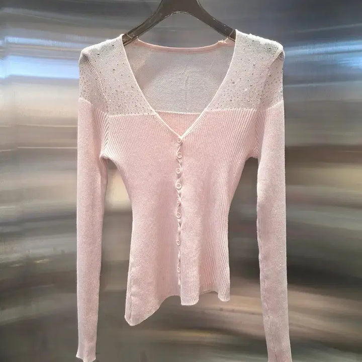 [BUNJANG] High-Quality Pink Cubic Cardigan / 새상품 수입의류 고퀄 핑크 큐빅가디건