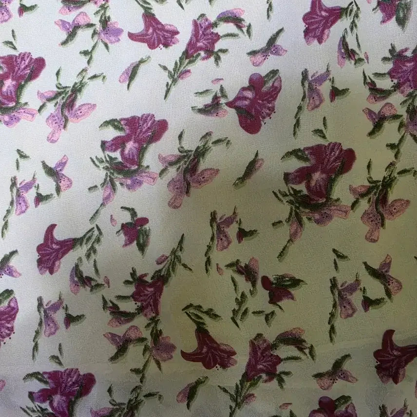[BUNJANG] Floral Print Chiffon Maxi Dress / 데이트룩/ 셔링넥/ 퍼플꽃 / 리본끈/꽃무늬 쉬폰 롱원피스