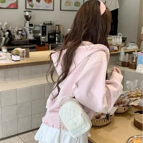 [BUNJANG] Pink Frill Hooded Zip-up / 핑크 프릴 후드집업 여성후드집업