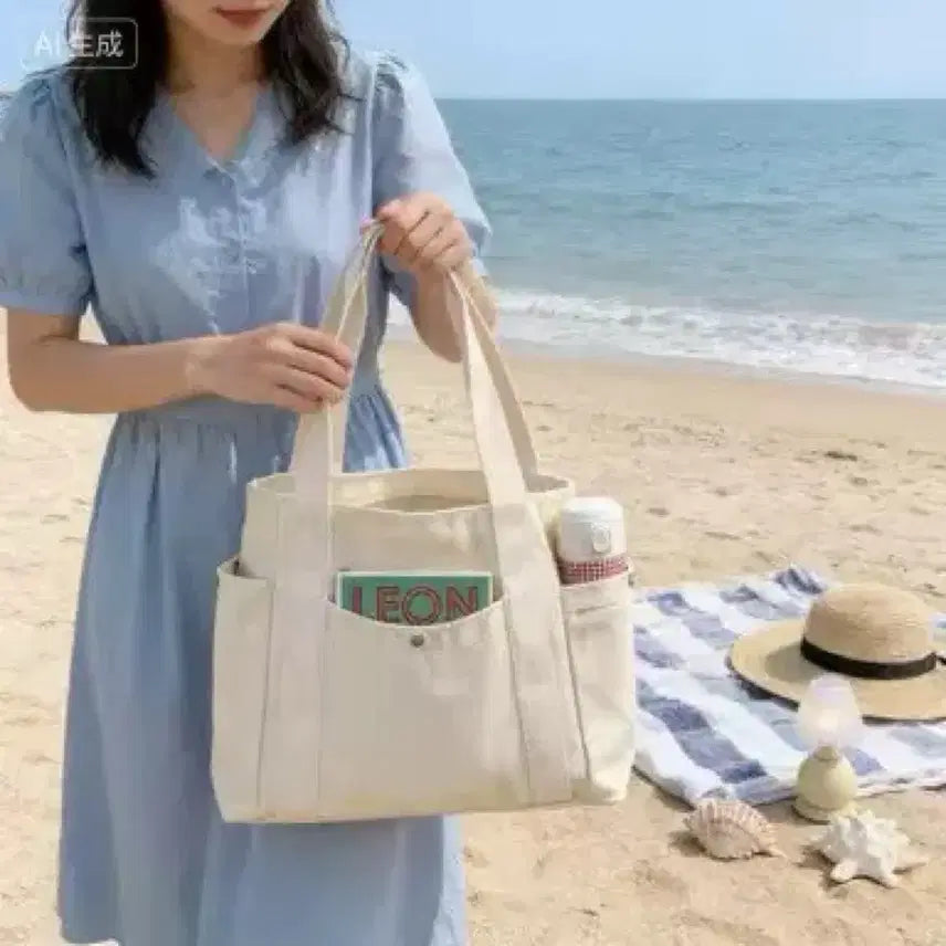 [BUNJANG] Ivory Canvas Tote Bag / 아이보리 캔버스 가방 천가방