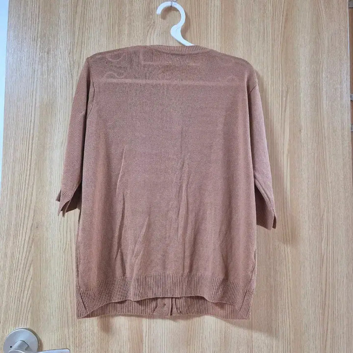 [BUNJANG] Brown Summer Knit Cardigan 5-Button Sleeve / 브라운 여름 니트 가디건 5부