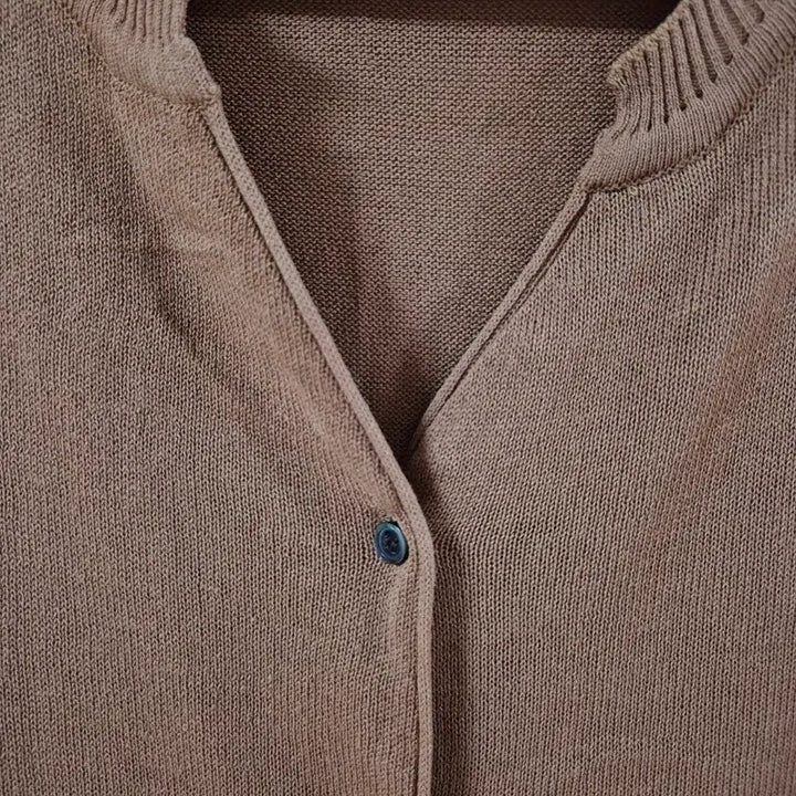 [BUNJANG] Brown Summer Knit Cardigan 5-Button Sleeve / 브라운 여름 니트 가디건 5부