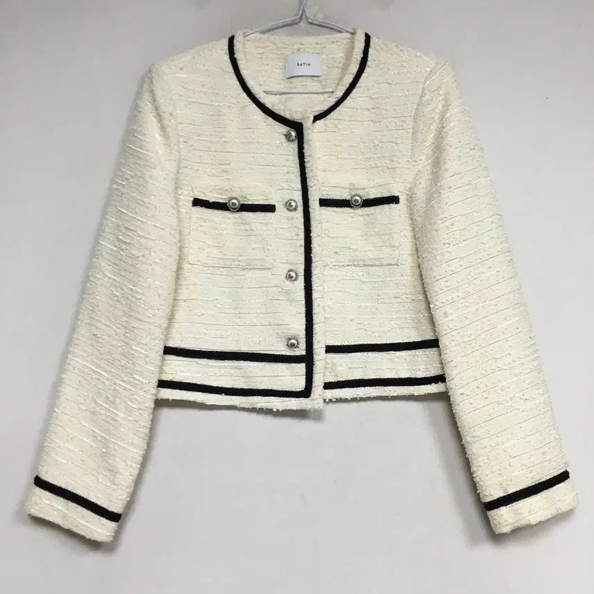 [BUNJANG] SATIN Color-Blocked Tweed Jacket / SATIN 샤틴 라인 배색 트위드 자켓 55