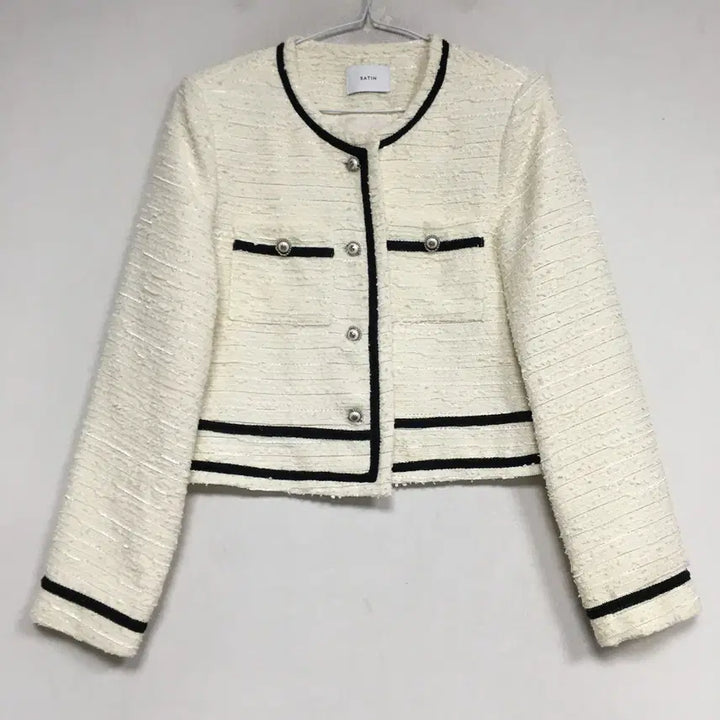[BUNJANG] SATIN Color-Blocked Tweed Jacket / SATIN 샤틴 라인 배색 트위드 자켓 55