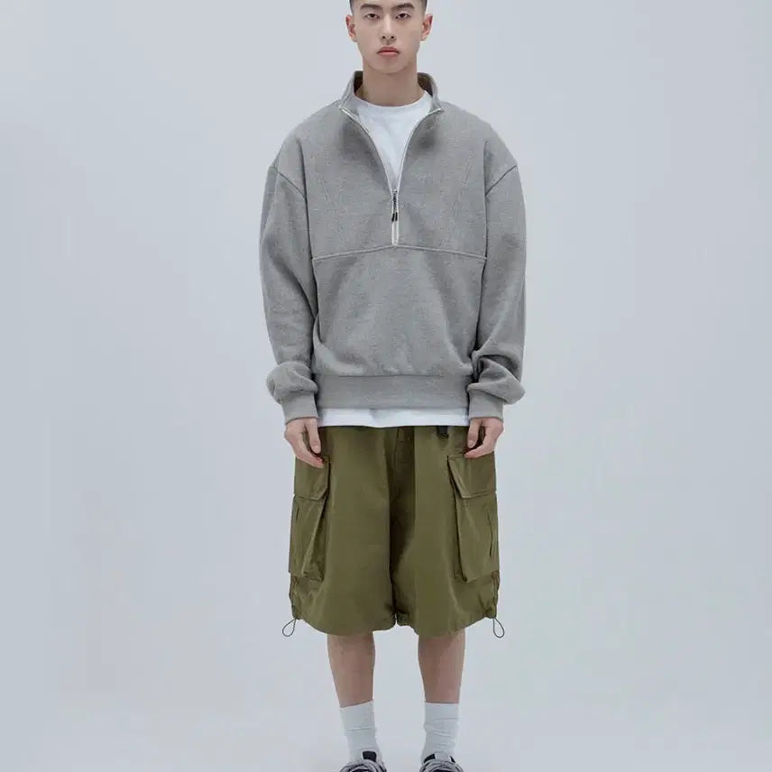 [SOLD OUT] [L] 사운즈라이프 하프 집 풀오버 맨투맨 멜란지그레이