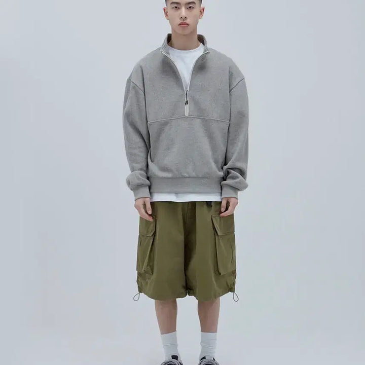 [SOLD OUT] [L] 사운즈라이프 하프 집 풀오버 맨투맨 멜란지그레이