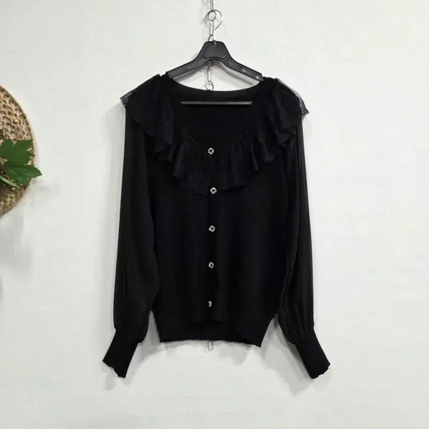 [SOLD OUT] 블랙 프릴 니트&amp;시스루 가디건식티 95