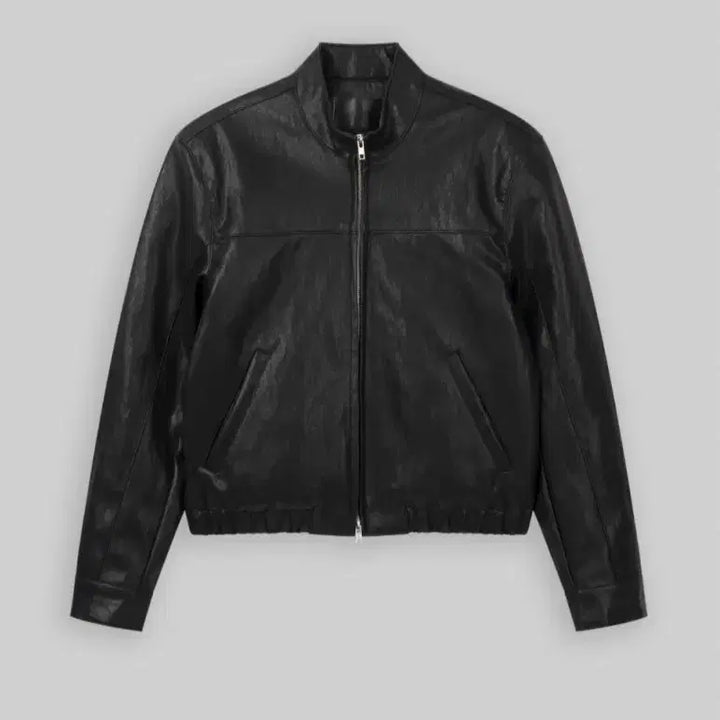 [SOLD OUT] BOWLOW 블랙 크롭 스탠드카라 레더 자켓 XL