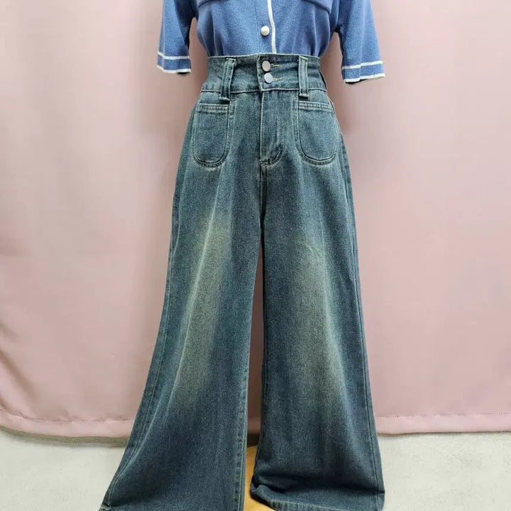 [BUNJANG] Two-Button Pocket Wide Denim Pants / 투버튼 포켓 와이드 데님팬츠 청바지
