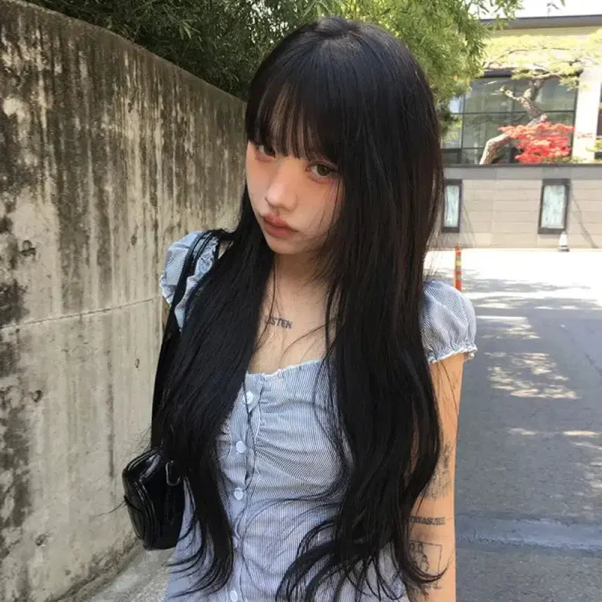 [BUNJANG] Any More Blue Stripe Shirring Blouse / 애니원모어 블루 스트라이프 셔링 블라우스