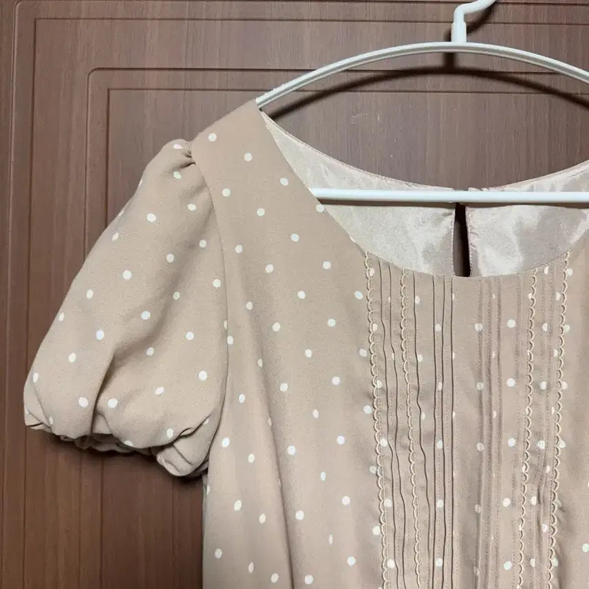 [BUNJANG] Vintage Beige Dot Puff Chiffon Dress / 모리걸 라떼갸루 일본 빈티지 베이지 도트 퍼프 쉬폰 원피스