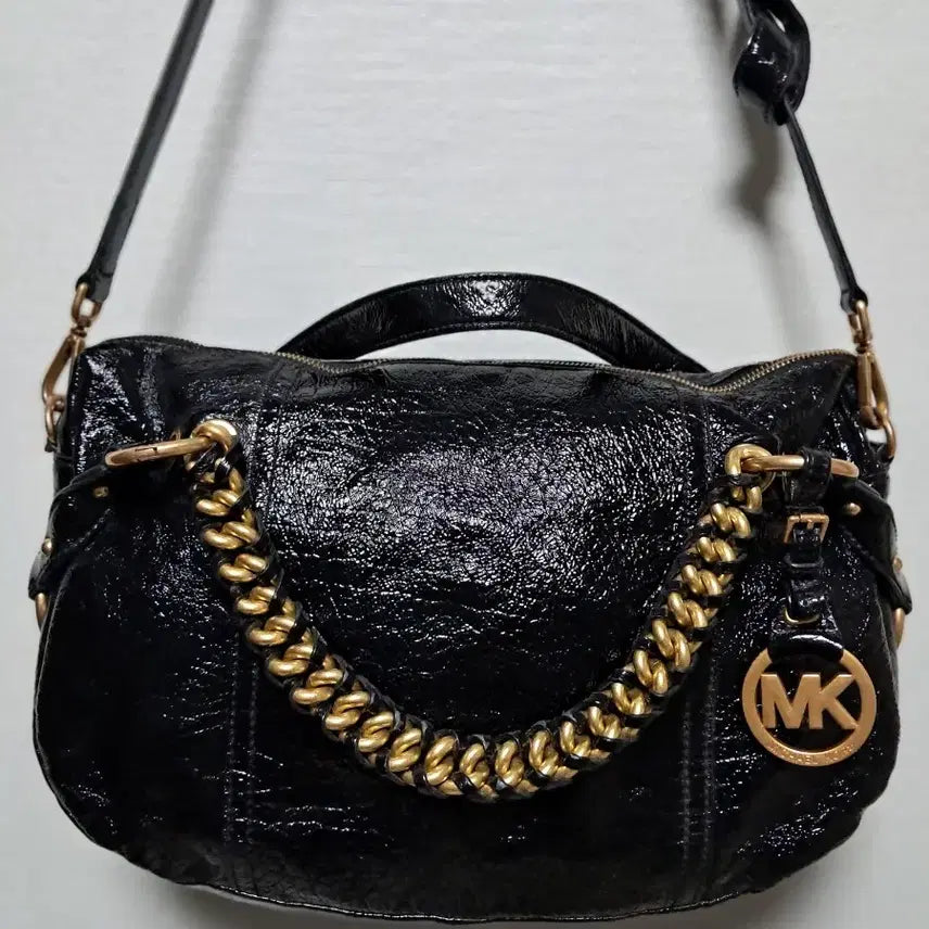 [BUNJANG] Michael Kors Enamel Chain Shoulder Bag / 마이클코어스 가방 블랙 에나멜 체인 숄더백 크로스백