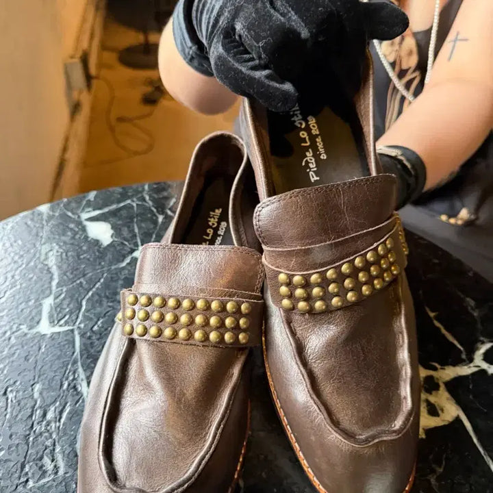 [BUNJANG] Piedro Style Studded Handmade Leather Loafers / 피에드로스틸레 스터드 수제구두 42