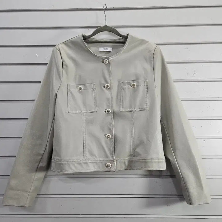 [BUNJANG] Beige Faux Leather Jacket (Size 66) / 연베이지톤 인조가죽 여성자켓66/보물찾기천사