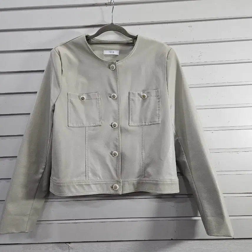 [BUNJANG] Beige Faux Leather Jacket (Size 66) / 연베이지톤 인조가죽 여성자켓66/보물찾기천사