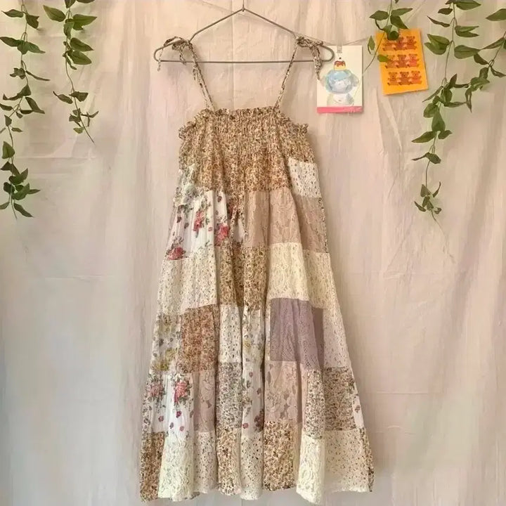 [BUNJANG] Vintage Patchwork Square Patch Dress / 빈티지 대장 사각패치 원피스 모리걸 패치워크
