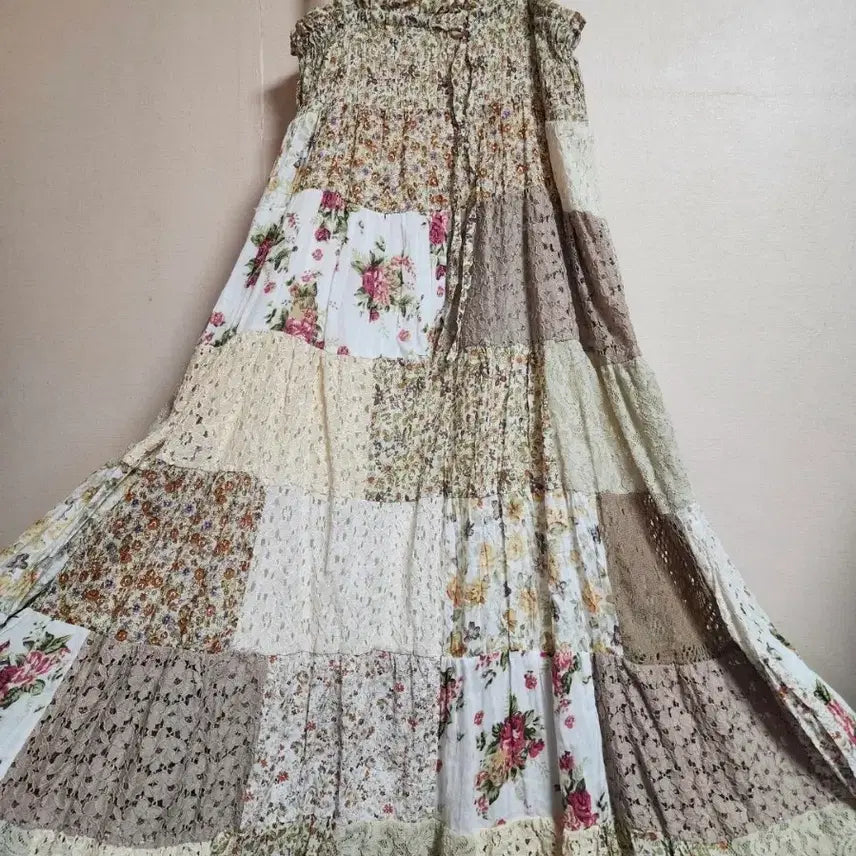 [BUNJANG] Vintage Patchwork Square Patch Dress / 빈티지 대장 사각패치 원피스 모리걸 패치워크