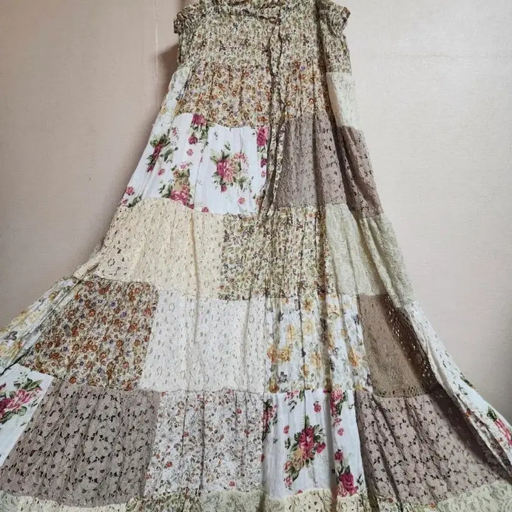 [BUNJANG] Vintage Patchwork Square Patch Dress / 빈티지 대장 사각패치 원피스 모리걸 패치워크