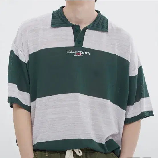 [BUNJANG] Romantic Crown Striped Knit Polo (Green) / [로맨틱크라운] 스트라이프 니트 폴로(그린)
