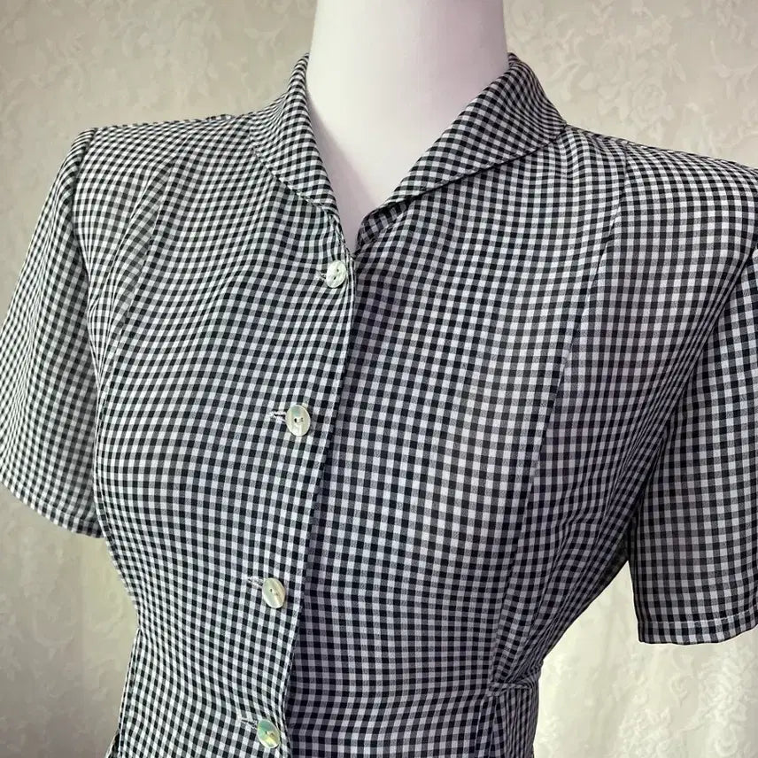 [BUNJANG] Gingham Check Long Sleeve Dress / 깅엄 체크 반팔 롱 원피스
