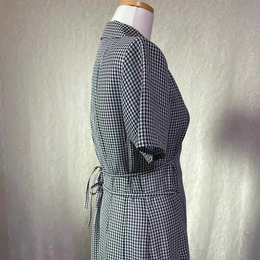[BUNJANG] Gingham Check Long Sleeve Dress / 깅엄 체크 반팔 롱 원피스