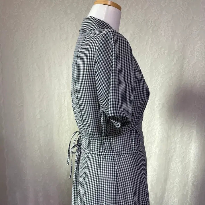 [BUNJANG] Gingham Check Long Sleeve Dress / 깅엄 체크 반팔 롱 원피스